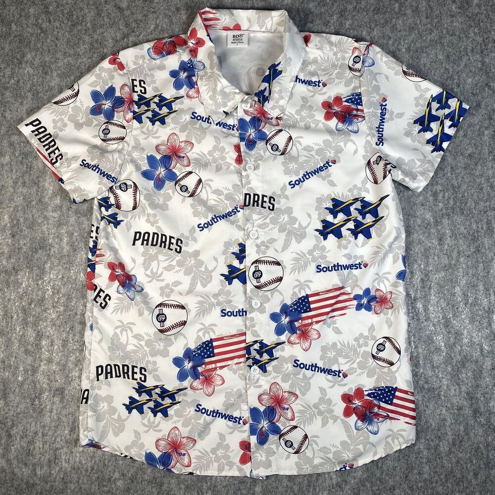 San Diego Padres Patriotic Aloha Hawaiian Shirt Adult L 5/26/26 SGA Blue Angels
